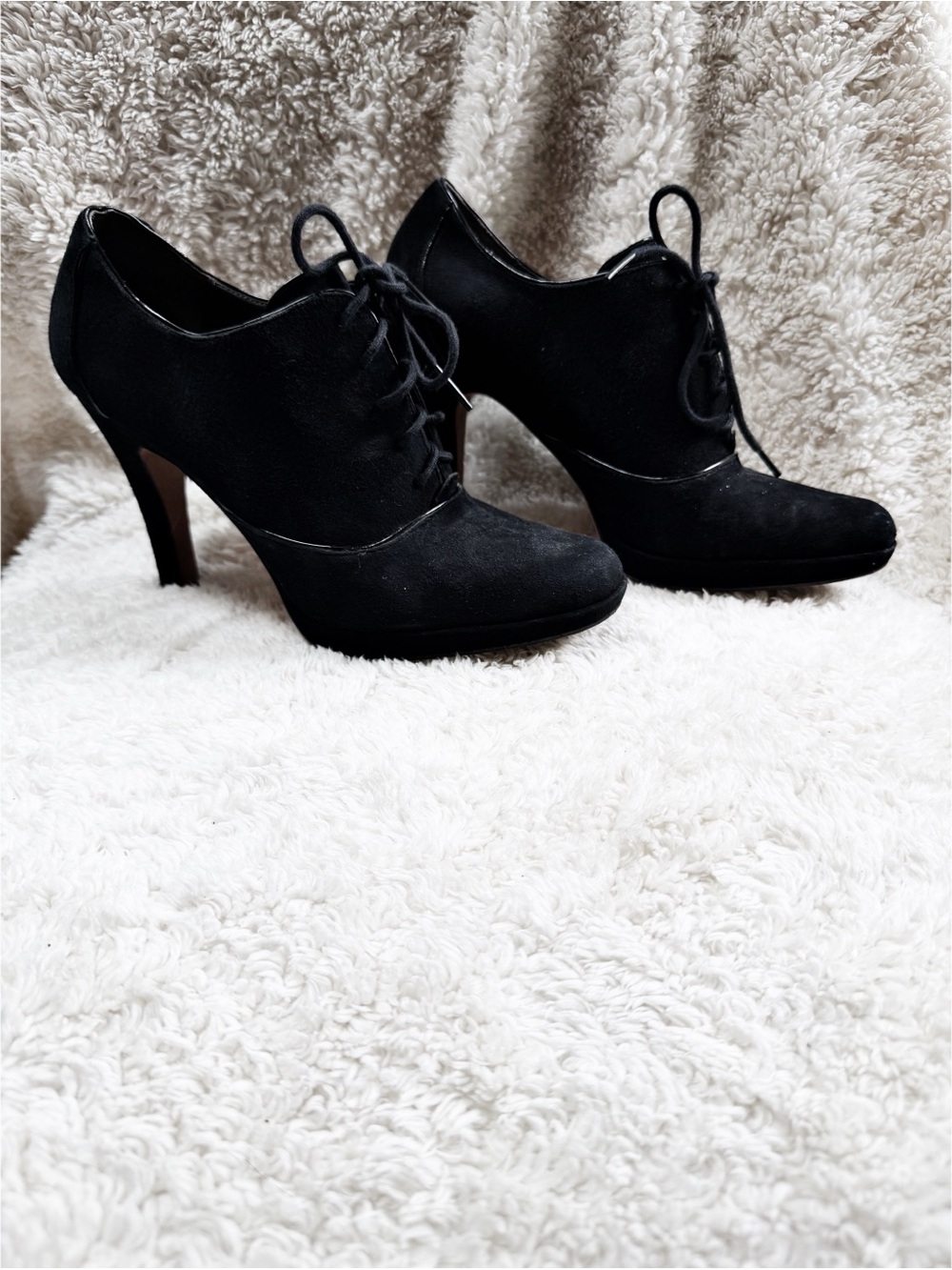 Black Suede Lace-Up High Heel Booties